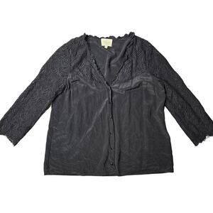 Sezane Black Silk Lace Button Front Top Size: 38